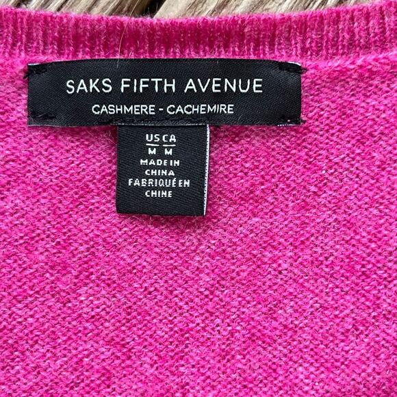 Saks Fifth Avenue Women's Bright Pink Short Sleeve Cashmere Sweater Size M - Picture 6 of 7